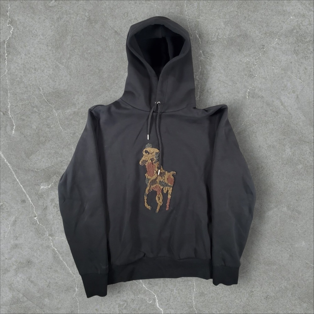 Polo Ralph Lauren Hoodie Mens Medium Black Chenille Big Pony Camo Logo Pullover